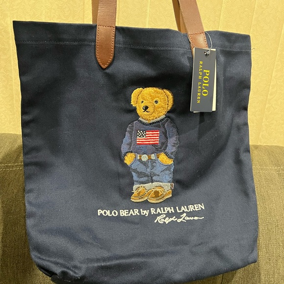 NEW Polo Ralph Lauren Polo Bear American flag sweater Navy Tote Bag - Picture 8 of 13